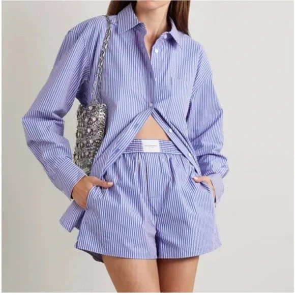 ALEXANDER WANG POPLIN STRIPE OVERSIZED LONG SLEEVE - Picture 1 of 4